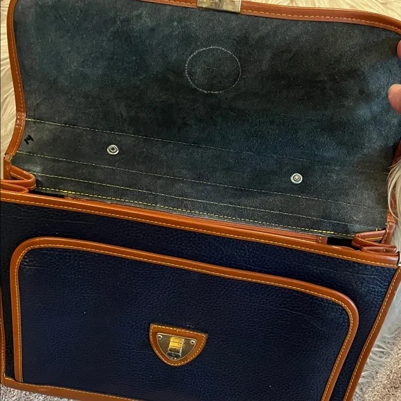 Dooney & Bourke Navy and Tan Pebble Leather Laptop / Briefcase - Picture 11 of 16